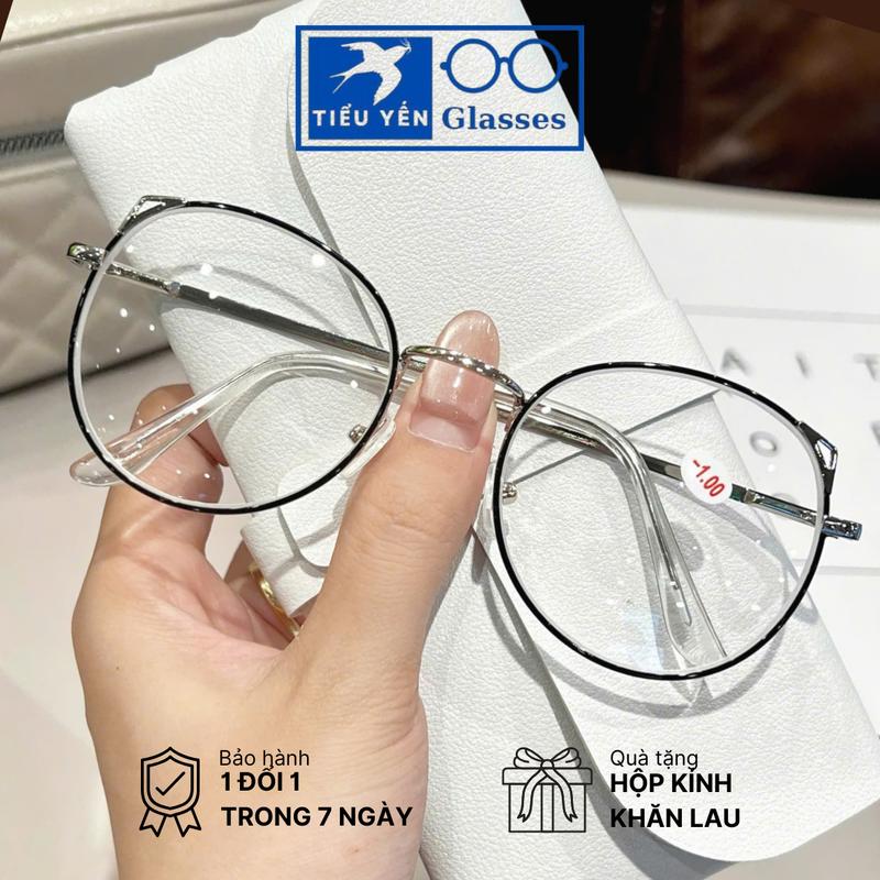 Mã M73 - [TẶNG TRÒNG CẬN] Kính Cận Mắt Mèo Tròn Sang Chảnh Gọng Kim Loại, dáng kính trung bình phù hợp tất cả dáng mặt, dễ mang