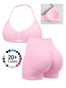 Nuevo conjunto deportivo de yoga para mujer, shorts ajustados de cintura alta y top sin mangas, fitness de verano para correr y gimnasio