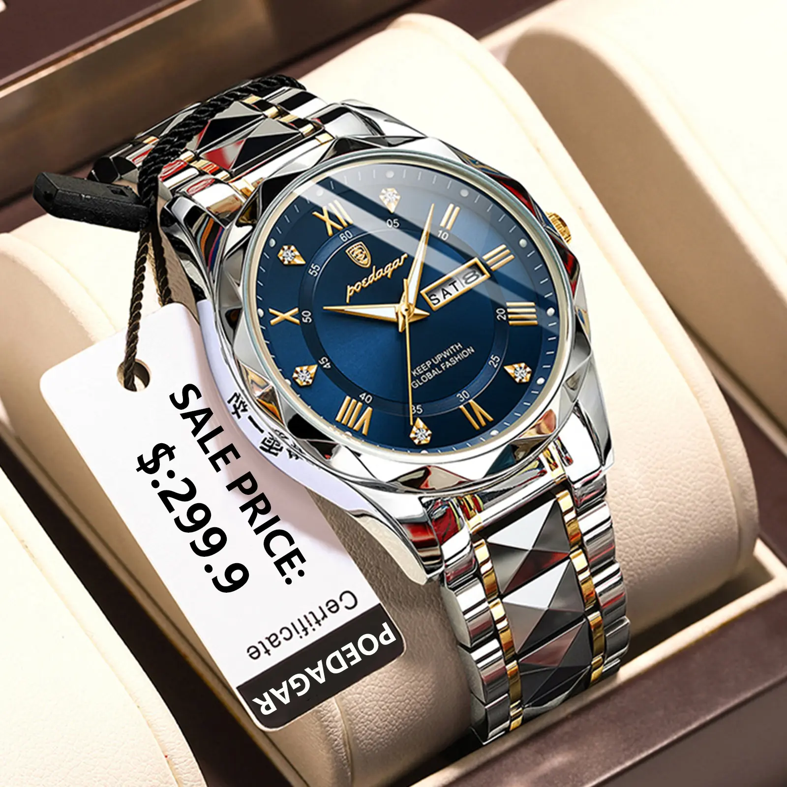Top Brand Luxury Man Wristwatch Waterproof Luminous Date Week Men Watches Stainless Steel Quartz Men's Watch