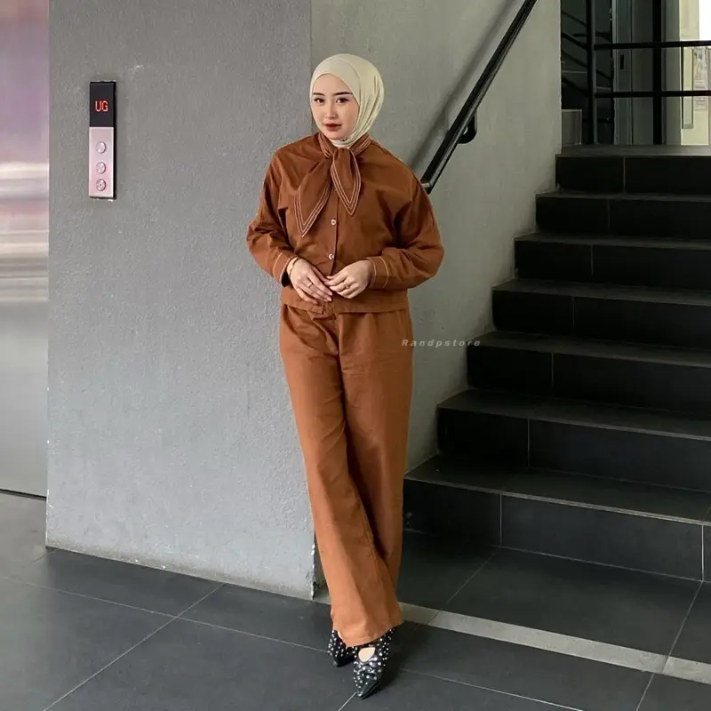 Setelan Rok Wanita - Baju Pasangan Fashion Muslim Linen Trend - Atasan Kemeja Pria Linen - Moira Couple  Casual 3
