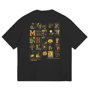 boxy shirt Katun 20s Mourteence Pop Art Atasan Dewasa Hitam Kaos Katun Unisex