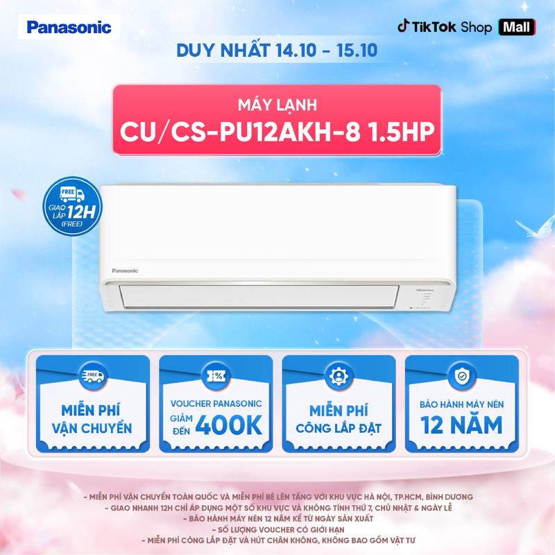 Máy lạnh/Điều hòa Panasonic CU/CS-PU12AKH-8 - Công suất 1.5HP - Một chiều - ECO AI - Inverter  - Lọc không khí bụi mịn - Hàng chính hãng