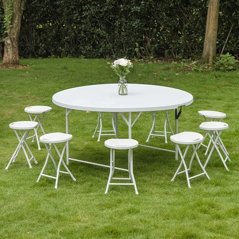 (HOME+) Outdoor Folding Table - Portable Round Table, 122CM, Save Space