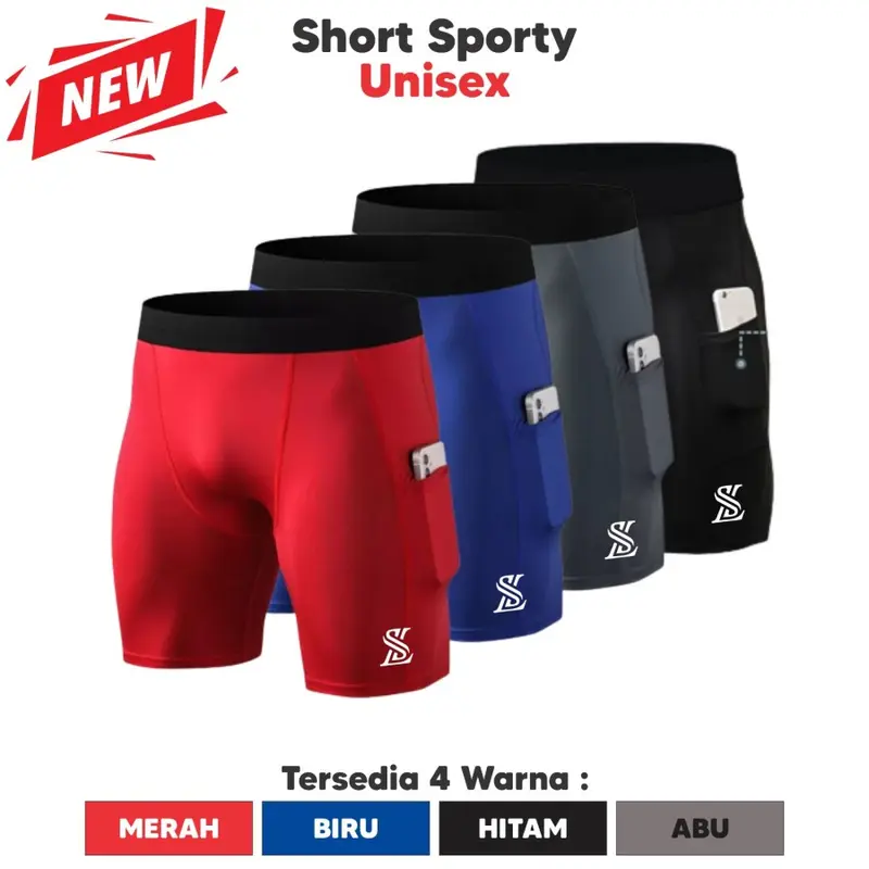 [LS] Celana Pendek Compression fitnes gym running legging short Pocket saku Sepedah Lari Bawahan olaharaga 0