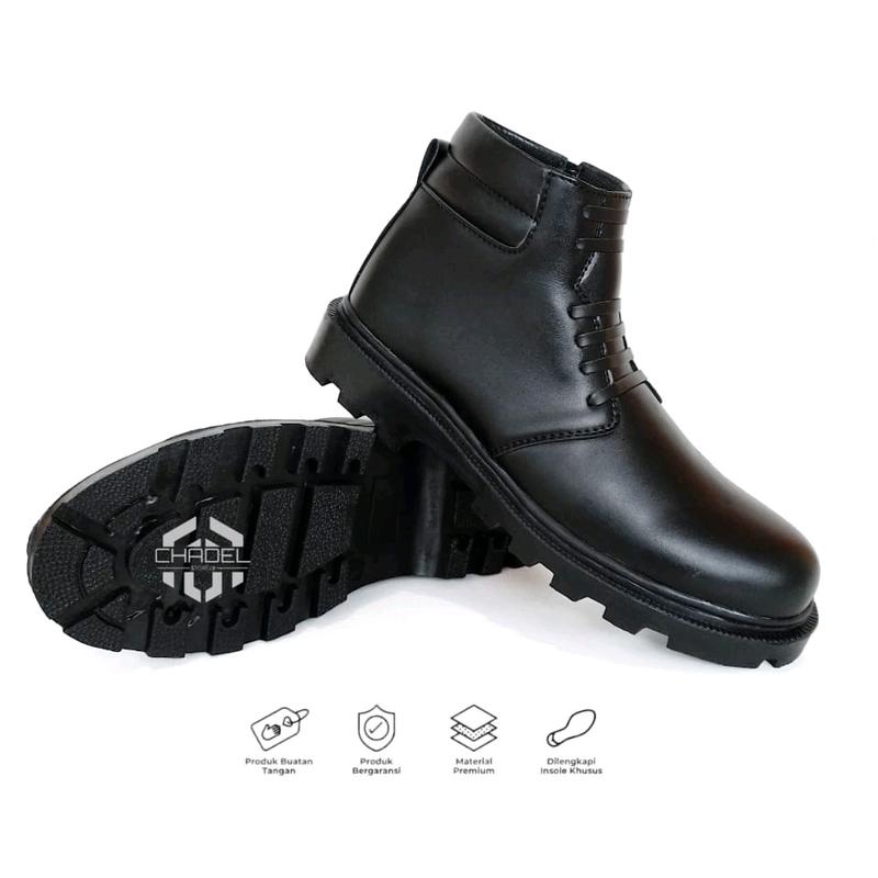 sepatu pdh pria tinggi Resleting Tali mati Radial cocok untuk dinas harian kerja insatansi  polisi tni security satpampaskibra dan satpam Hak Datar (1 cm atau kurang) kilap doof Boots Shoes Karet Pantofel Polri 9