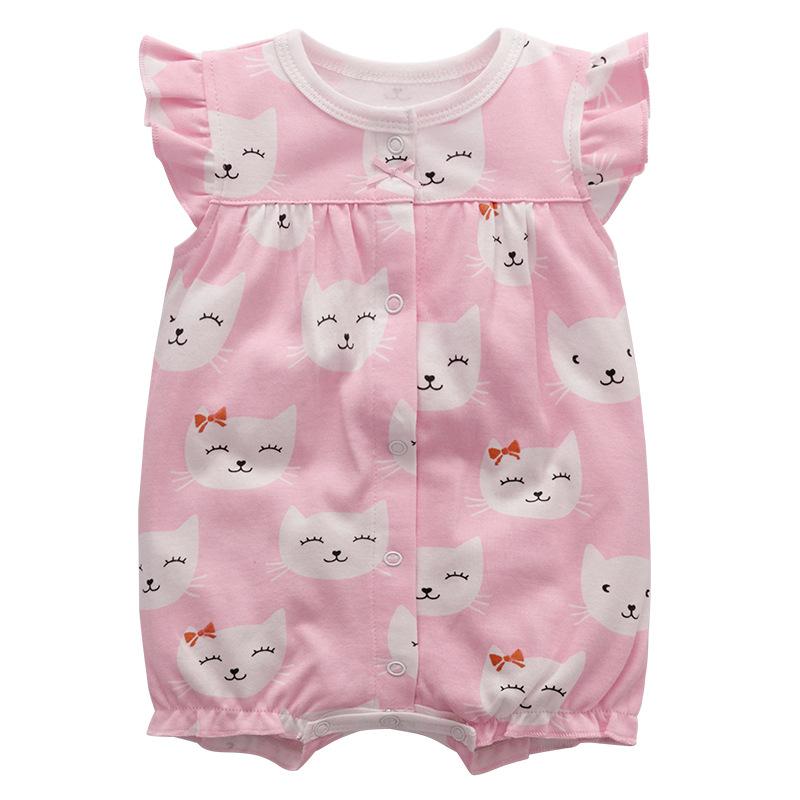 Bayi Perempuan Romper Katun Lengan Pendek Kancing Bayi Bodysuit Pakaian Anak-Anak Musim Panas 4