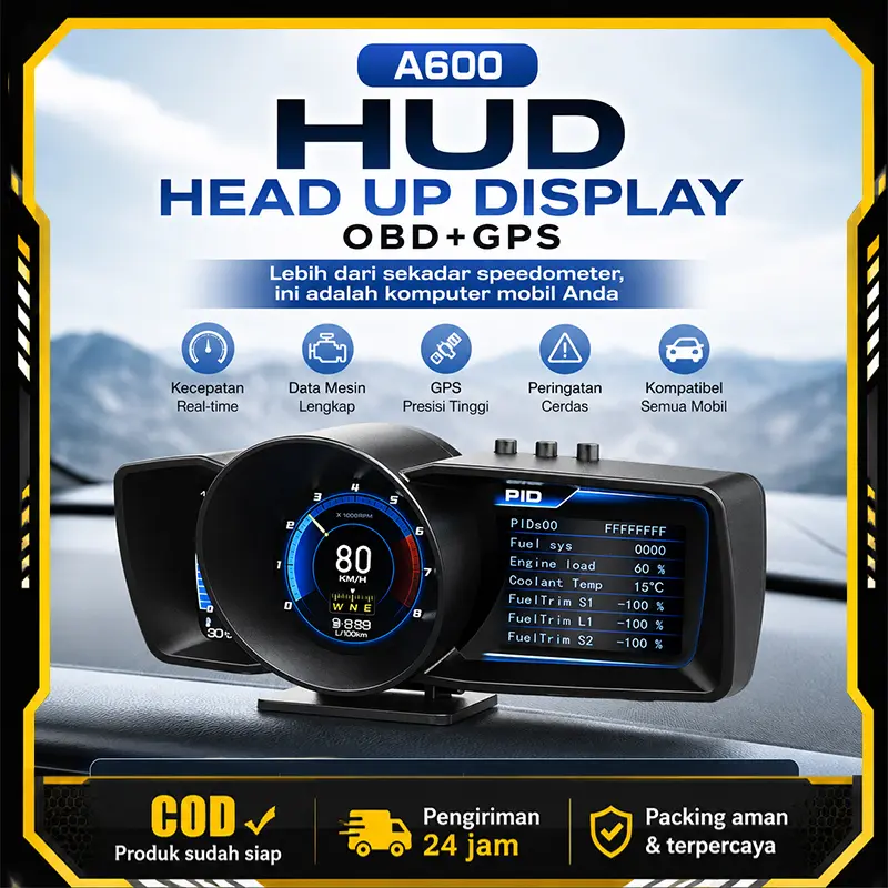 HUD A600 Smart Car Layar Display HD OBD2 GPS OBD2+GPS / GPS + Sistem OBD Sistem Ganda Kode Kesalahan Bisa Dihapus Pengukur Otomatis Speedometer Digital