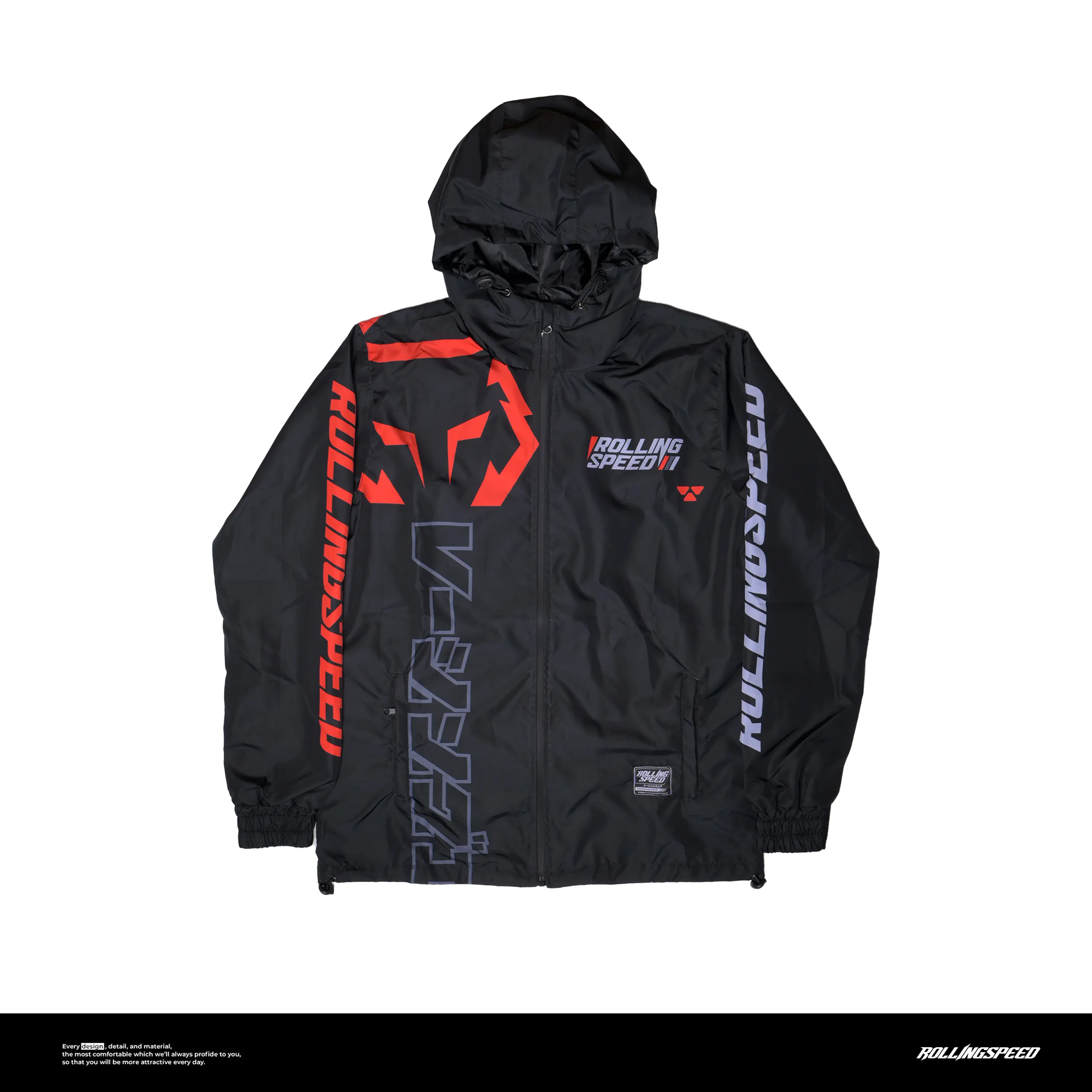 Rollingspeed  ATIFAX Windbreaker Jacket HITAM- Jaket Motor Parasut HITAM Nyaman Semi Keren Polyester