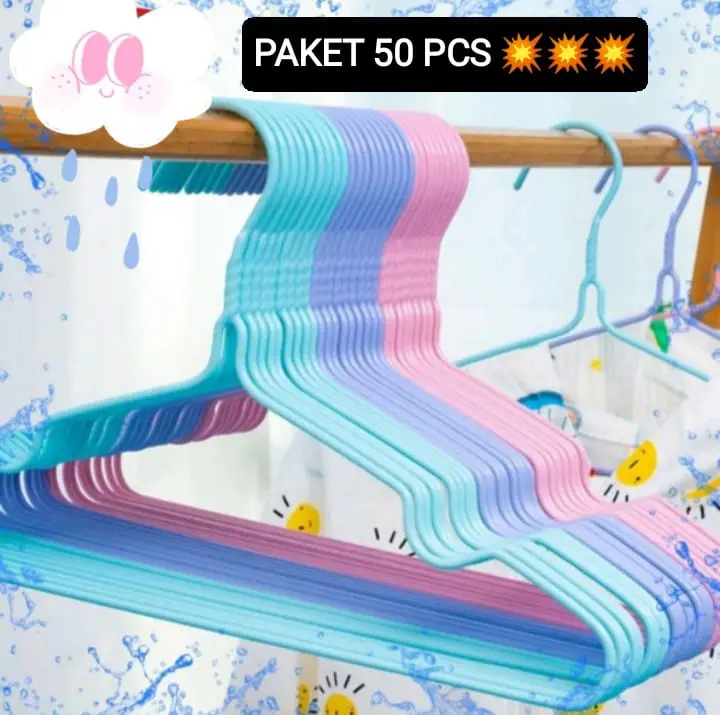 (ISI 50 pcs) Gantungan Baju Tebal Anti Karat Murah Gratis ongkir Hanger Kawat Pakaian