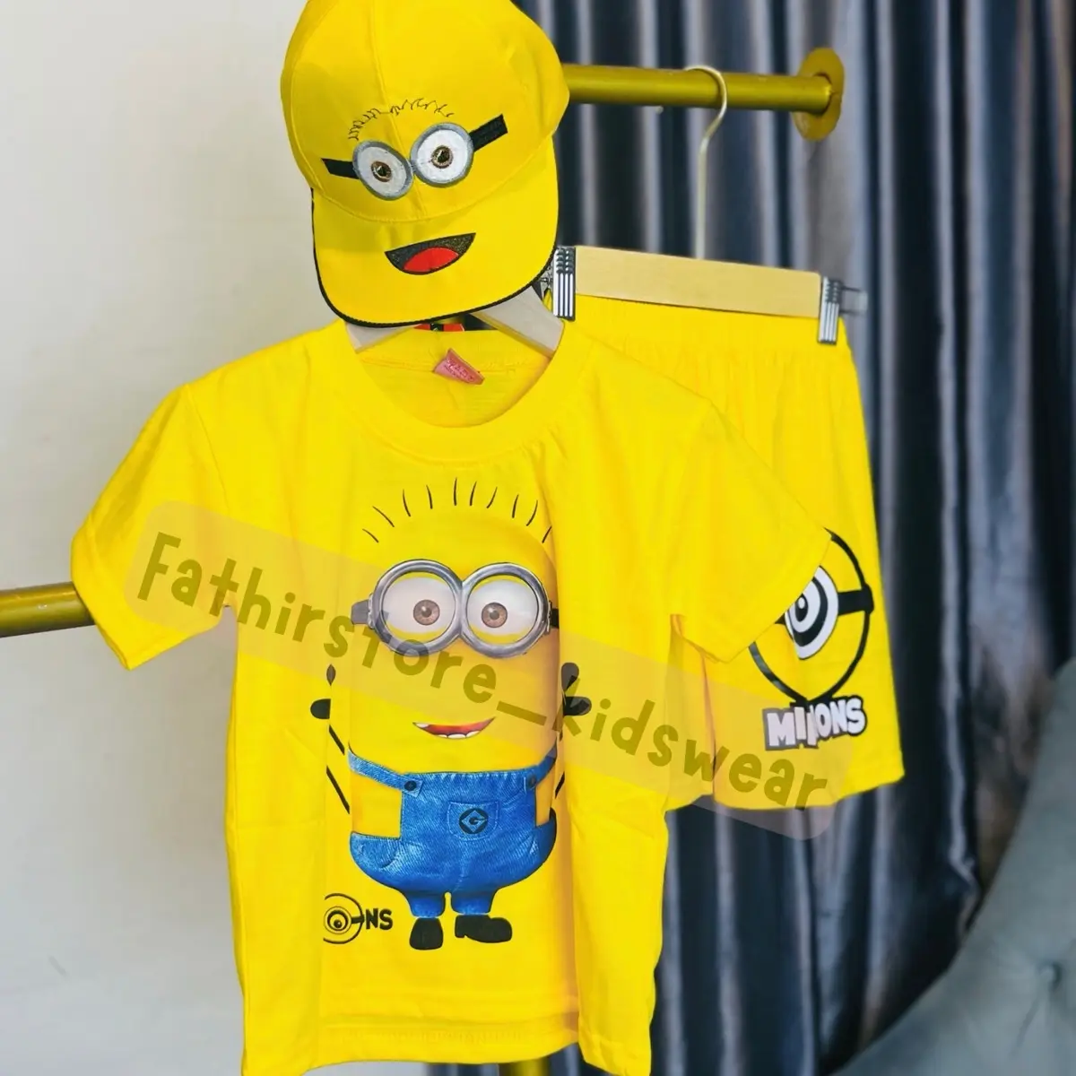 BAJU ANAK LAKI-LAKI MOTIF MINION SETELAN ANAK CEWEK LUCU ADA TOPI FASHION