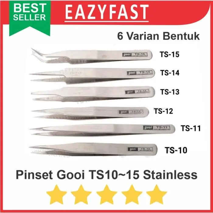 Pinset TS10-15 Set Lurus Bengkok Tajam Lancip Tweezer Stainless Gooi