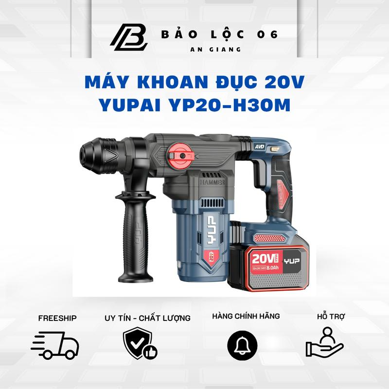 Máy khoan đục bê tông 2 chức năng dùng pin YUPAI YP20-H30M- mũi gài SDS-Plus- có giảm chấn AVD tặng kèm mũi dục nhọn và mũi đục dẹp
