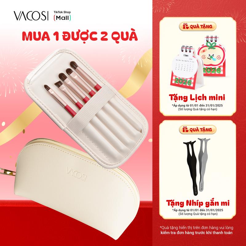 VACOSI Bộ Cọ Trang Điểm 8 Cây Kèm Túi Du Lịch BC31 Thiết Kế Tinh Tế Chất Lông Mềm Mại An Toàn Vegan Tiện Dụng Cho Mọi Đối Tượng