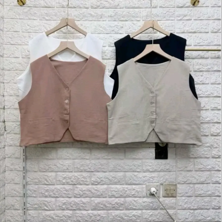 Tania Vest Knit Top Wanita Vintage Unifinished Model Hijab - Atasan, Panjang