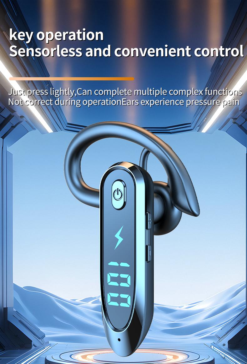 Headset Telinga Tunggal dengan Mikrofon Bluetooth 6.0 Earphone Peredam Kebisingan Speaker Mini Tahan Air Tampilan LED Bebas Genggam Waktu Siaga Panjang