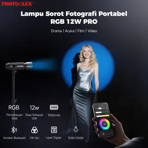 PHOTOOLEX Lampu Sorot RGB 12W PRO  Lampu Video Portabel 9000mAh, Kontrol Bluetooth & Layar Digital, 3500–7000K, Ideal untuk Drama, Film & Video