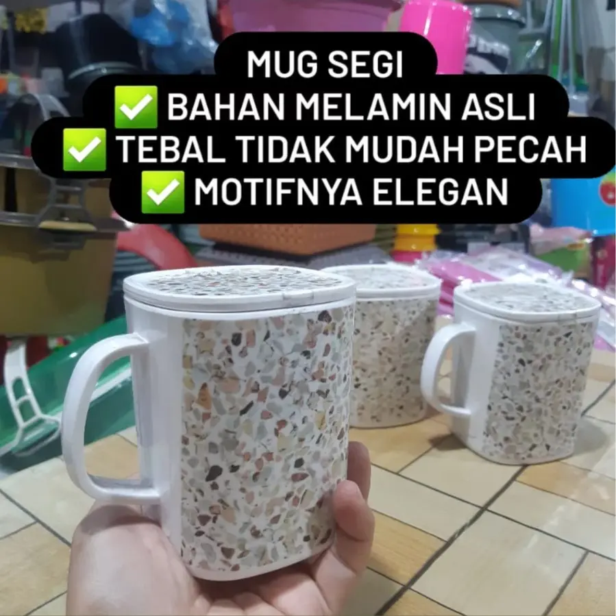 Mug tinggi melamin tebal / cangkir tutup / gelas minum / mug segi / gelas melamine teh / motif
