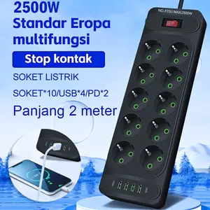 TAFFWARE Terminal Listrik Stop Kontak USB Type C EU Plug 10A 110-250V 2500W 3 4 6 8 10 Lubang Colokan - QL-1077U / QL-1078U