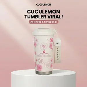 Cuculemon Tumbler Glass Tahan Panas & Dingin dengan Desain Elegan Motif Cantik Tutup Rapat Praktis untuk Minuman Panas Dingin - Water