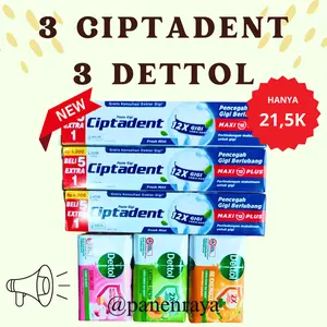 paket 3 pcs ciptadent 75gr + 3 pcs sabun dettol 60gr varian random
