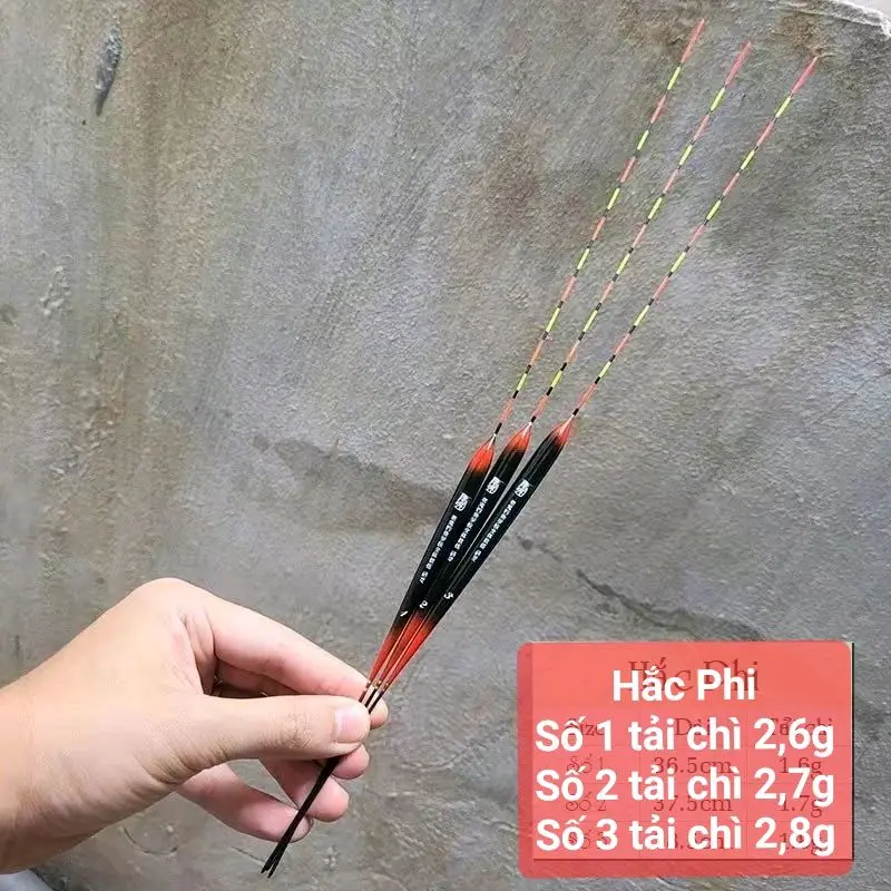 Combo 3 Cây Phao Câu Cá Rô Phi Hắc Phi Siêu Nhạy Độ Dài 36.5 - 38.5cm, Tải Chì 2.6 - 2.8g, Đen Đỏ Bắt Cá Fishing Đi Câu 1