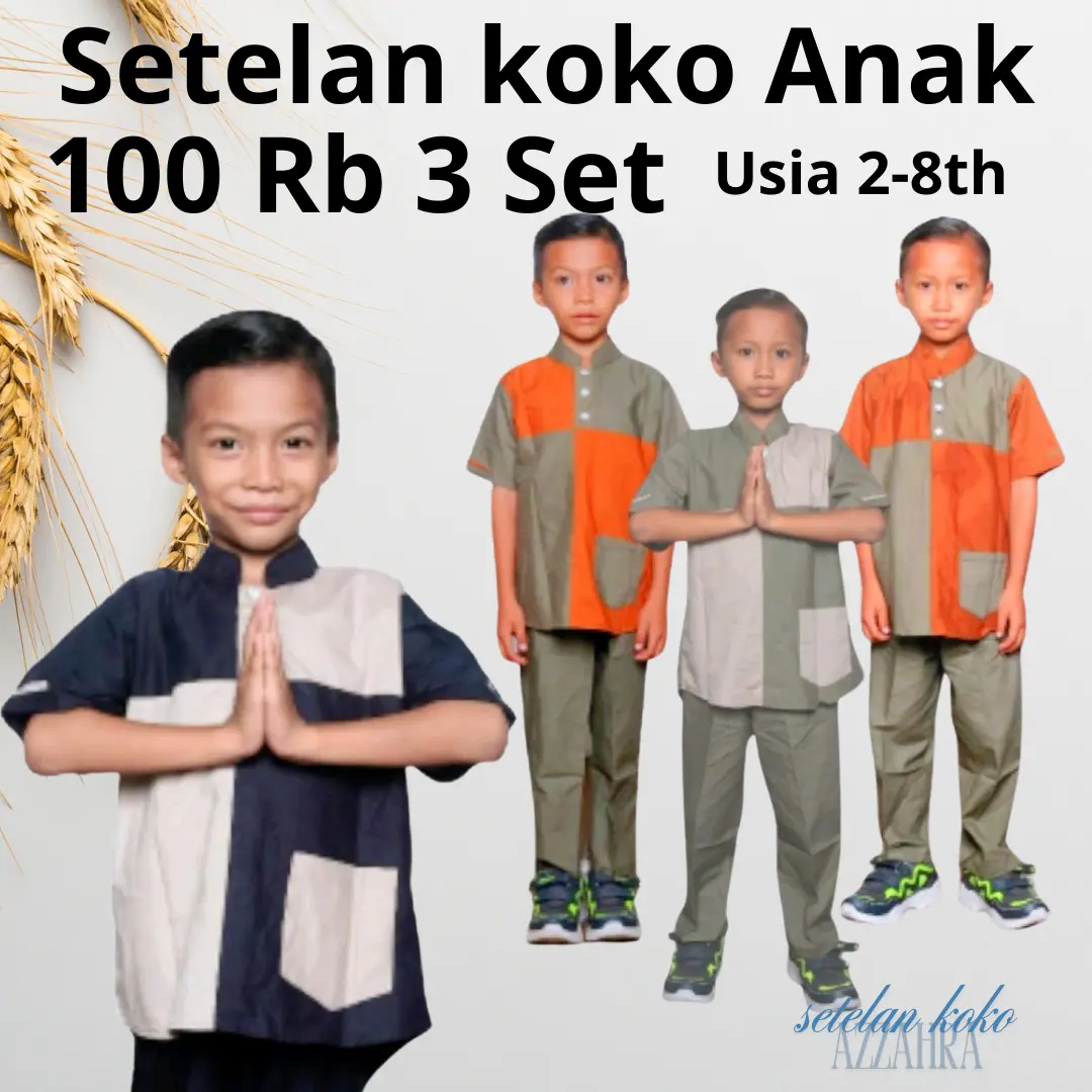3 100 RIBU SETELAN BAJU MUSLIM KOKO ANAK TERBARU 2025 KOKO kombinasi 3-8 tahun Kurta Katun Setelan Cowok Pendek
