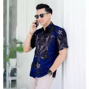 Batik Pria Lengan Pendek Kode 002 size M L XL XXL Kemeja Batik Pria Dewasa Pendek Motif Baju Cowok Katun Casual Printing Polimikro Saku Dada Regular Fit arkanza