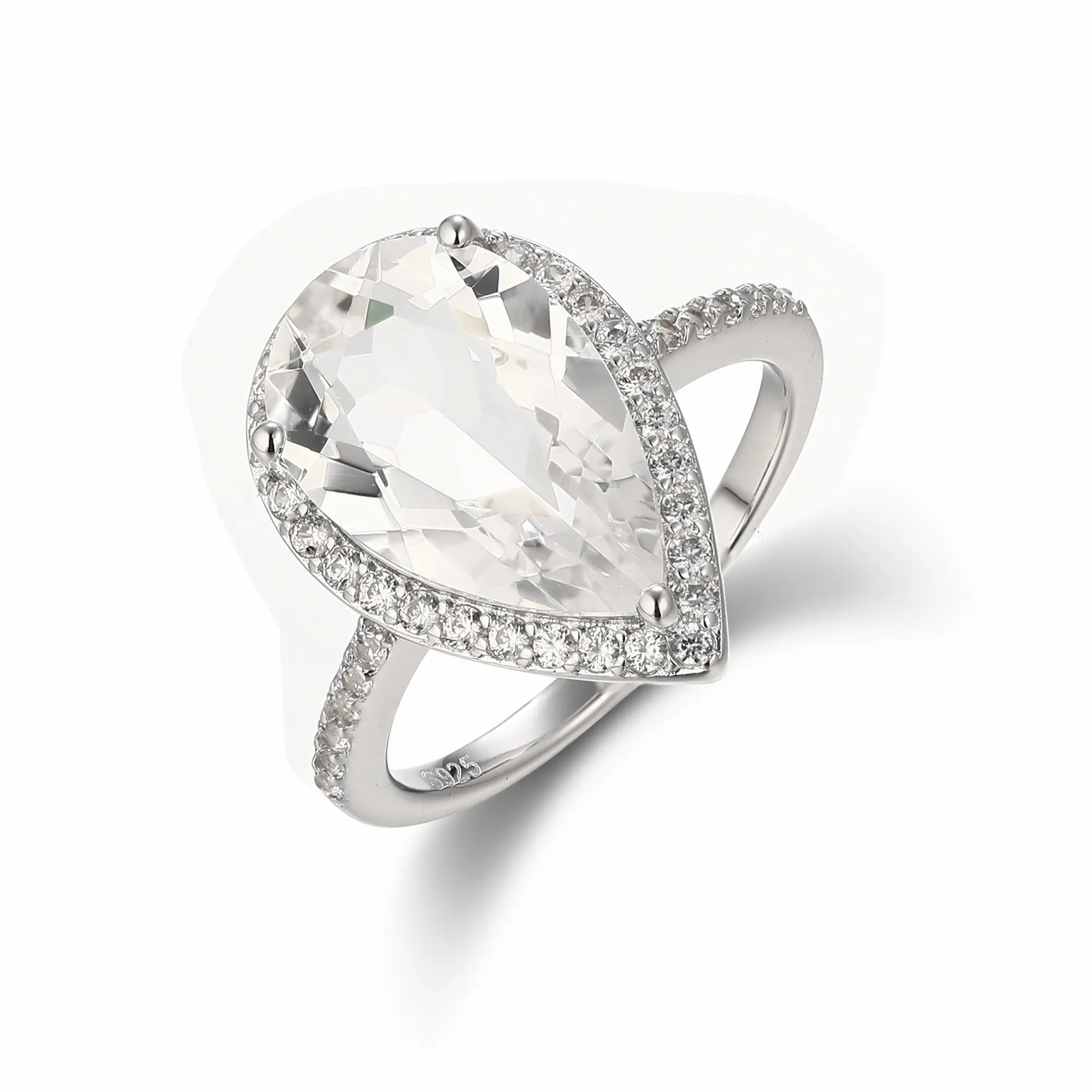 Natual White Topaz Ring Water Drop Shape S925 Sterling Sliver White Gemstone Wedding Birthday Gifts