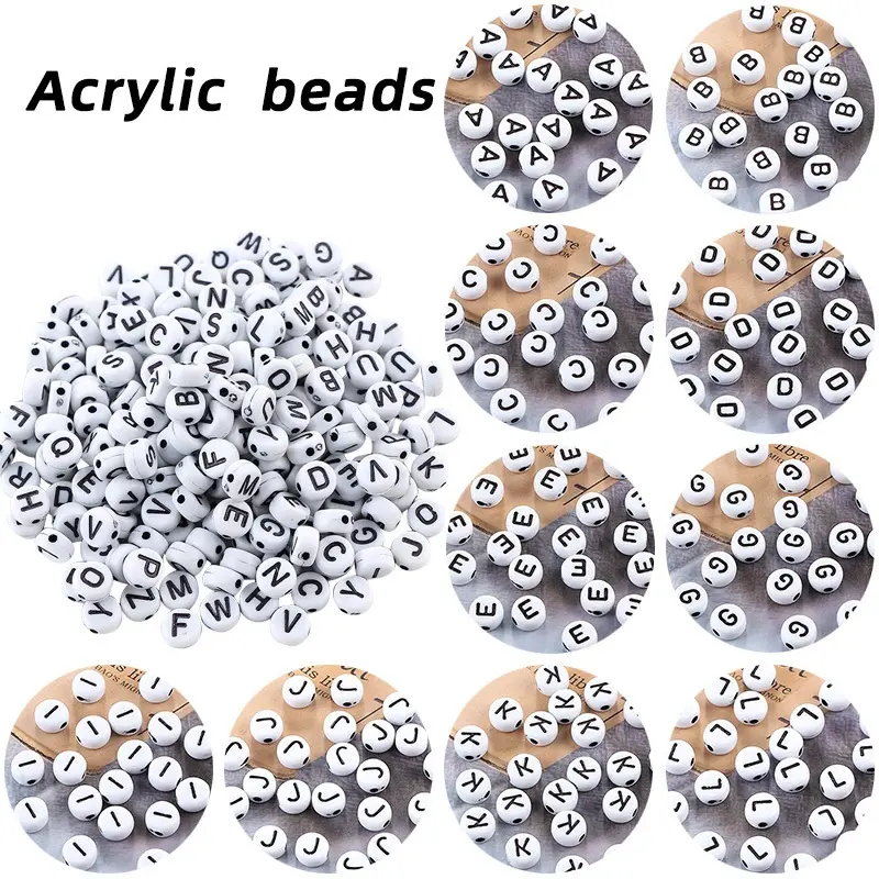10gram (70+- pcs) Manik Abjad / Putih Tulisan Hitam (Khusus) - 7x4 mm