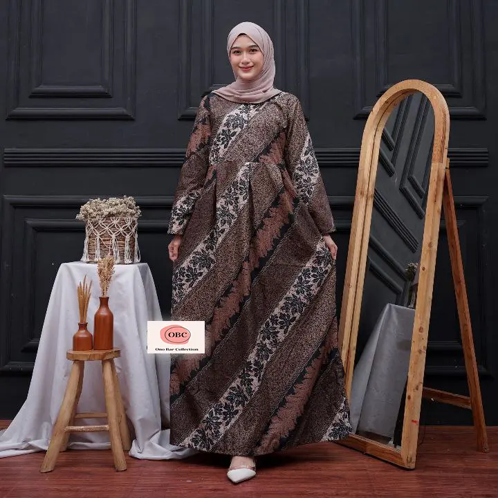 Gamis Lebaran Busui Bahan Katun Dress Murah All Size Batik Kondangan Poliester Hitam Navy Cantik Dewasa Kerah Putih Panjang Nyaman Muslim Bunga 4