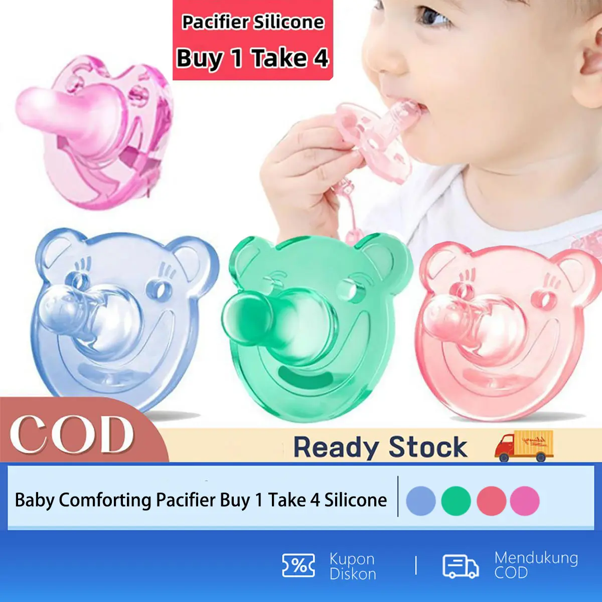 （Dengan kotak penyimpanan + rantai）COD   Dot bayi / bayi silikon lembut / putting bayi/empeng bayi /BPA FREE kartun berwarna puting bayi dengan rantai dan Kotak puting bayi