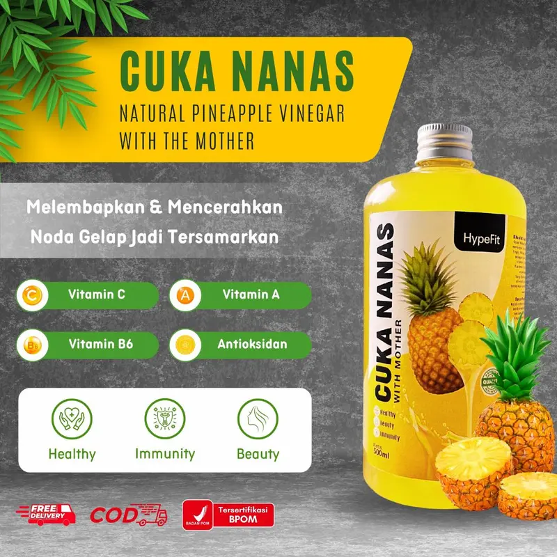 Hypefit - Cuka Nanas Minuman Herbal Sehat Berkualitas With Mother 500ml - Meningatkan Daya Tahan Tubuh dan Mengatasi Diabetes - COD 1
