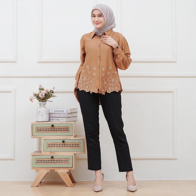 Opnaisel series Kemeja Bordir Sabrina / Blues Bordir Model Kerah Bahan Polo Linen 3