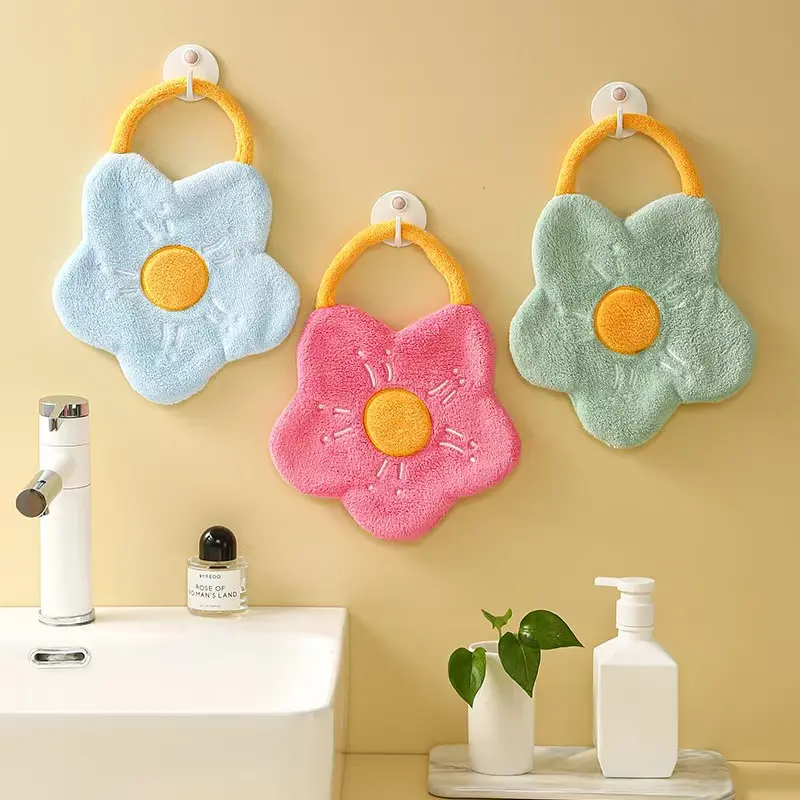 Hand towel Thick coral velvet hanging hand towel Creative cartoon flower hand towel table towel