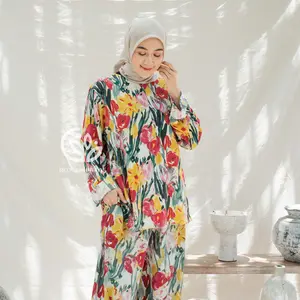 One Set Velina Rayon Premium Busui Setelan Atasan Bawahan Wanita Celana Kulot Jumbo Panjang Tebal Adem Nyaman