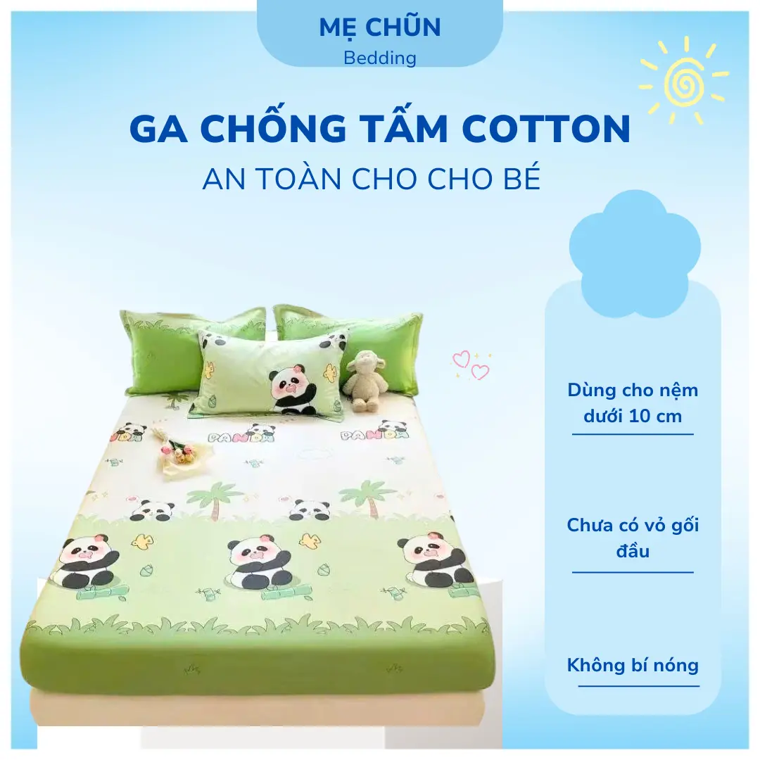 (Không có vỏ gối)Ga chống thấm cotton Mẹ Chũn Shop thoáng mát, không sột soạt , an toàn cho bé-có 1 lớp chống thấm