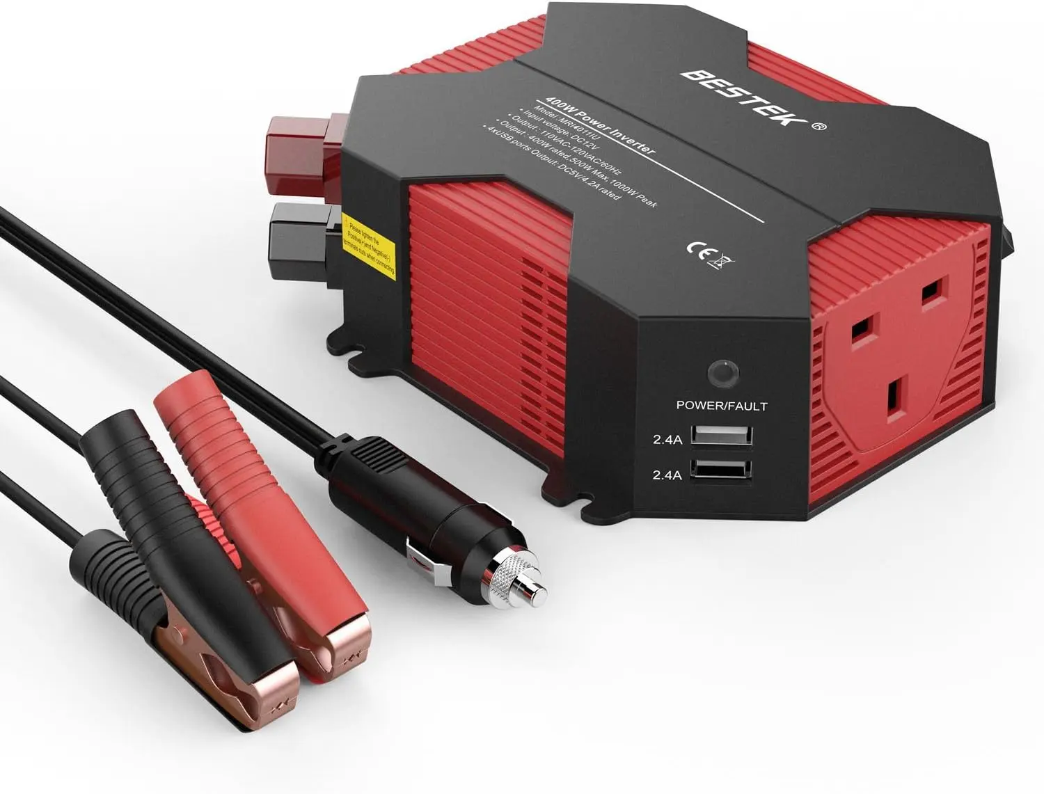 BESTEK 500W Power Inverter Car Charger 12V to 240V 230V Converter with UK Outlet Socket & 4 USB Ports Auto Adapter Power Supply for Travel Camping RV