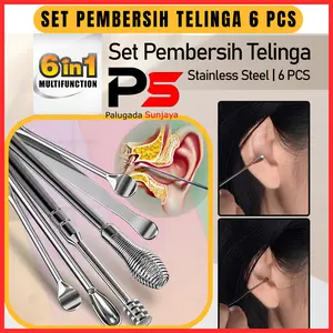 [COD] PS - 6 Pcs Alat Pembersih Telinga Stainless Steel Korek Kuping Set 6in1 Screw Massage Ear Scoop Spiral Alat Penghilang Kotoran Telinga