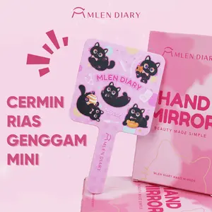 MLEN DIARY Cermin Rias Kucing Mini,Cermin Ukuran Perjalanan Mini PolaKucing Lucu untuk Perjalanan