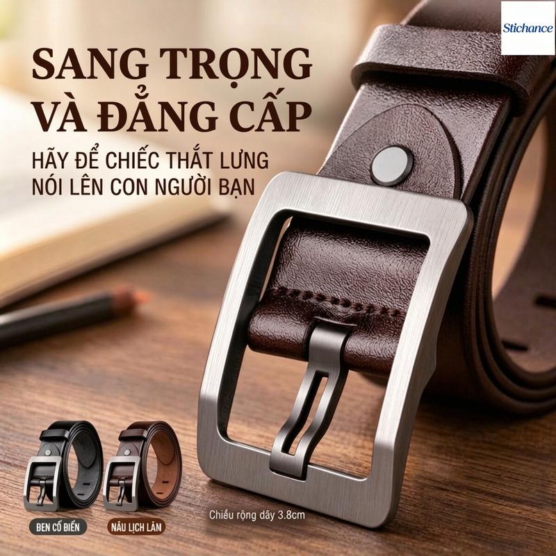 Thắt Lưng Nam Khóa Hộp Vuông Tối Giản – Dây Nịt Da Basic Trẻ Trung, Thiết Kế Thanh Lịch Sang Trọng