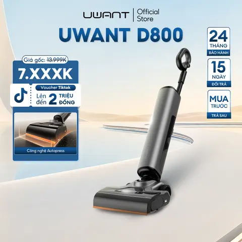 Máy hút bụi lau sàn Uwant D800 - Đầu robot kẹp sát bề mặt, không để lại vết nước khi lau - Tự rửa và làm khô đầu lăn