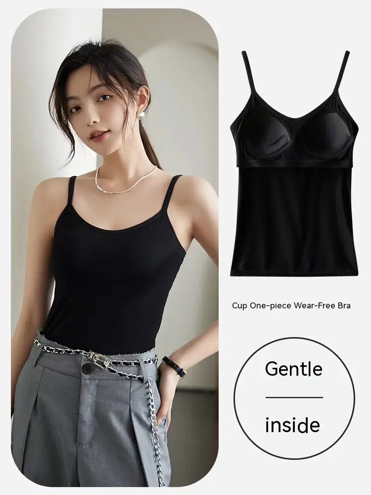 Modal camisole undershirt cotton large size with bra pads fixed cup adjustable straps sports yoga wear-free underwear bottoming