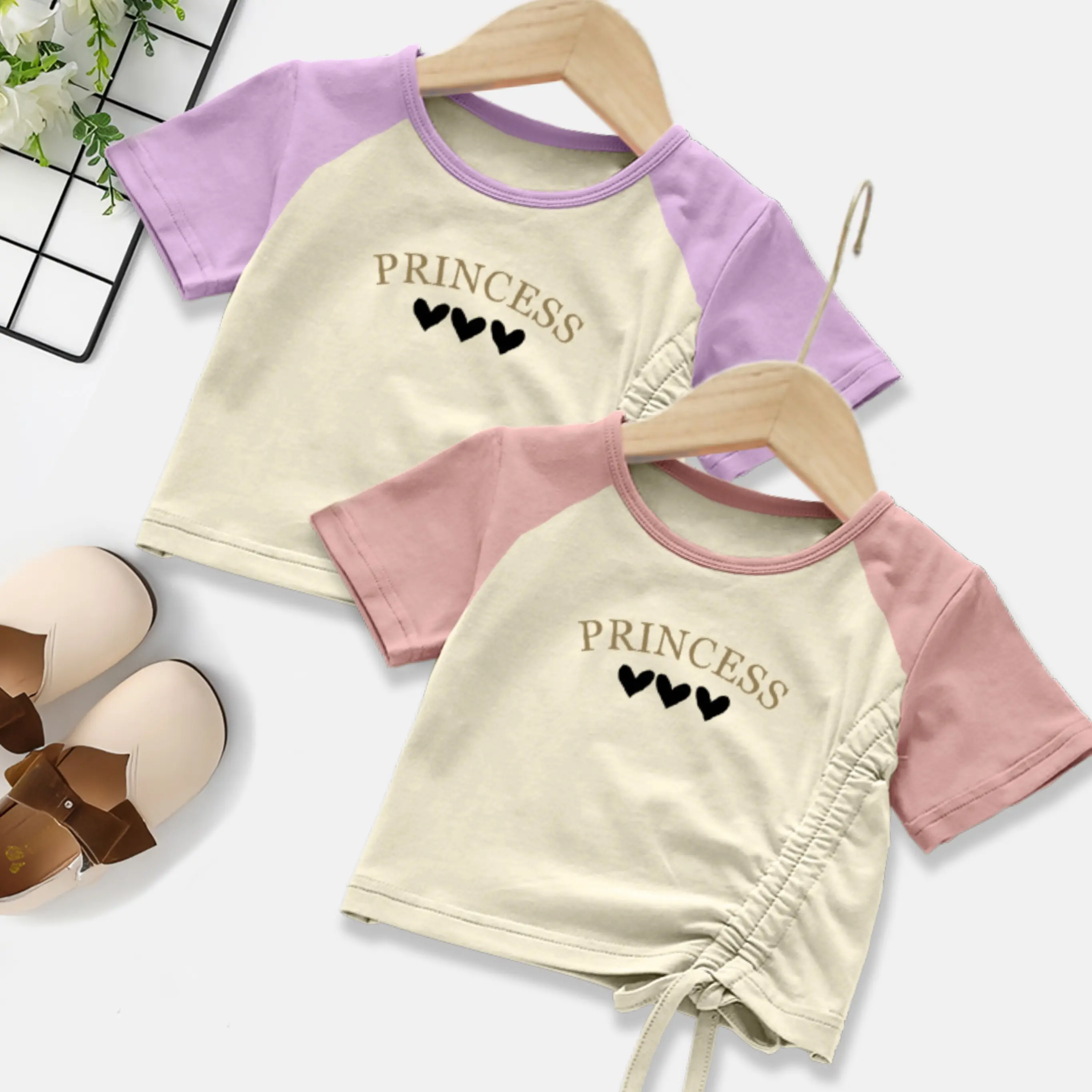 Pakaian Fashion Kaos Crop Top Anak Perempuan Model Reglan Tali Serut Gaya Korea