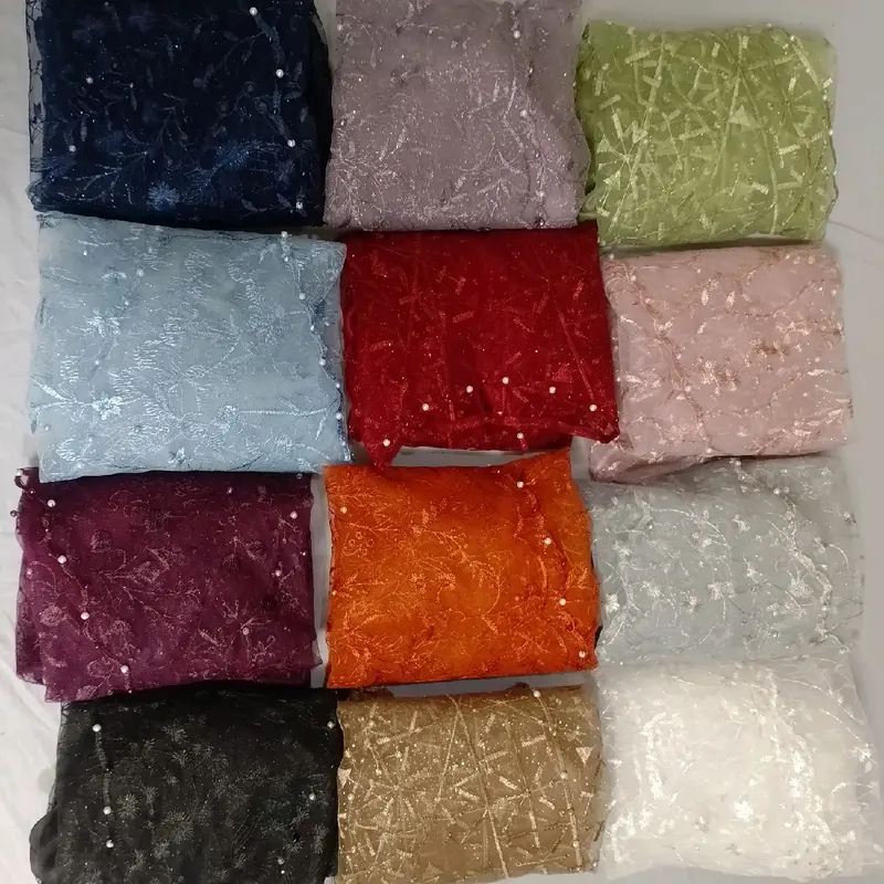 Baju Kondangan Wanita Outer Brokat Silang Mix Organza Lengan Balon Karet Full Payet Mutiara - Muslim Cantik 5