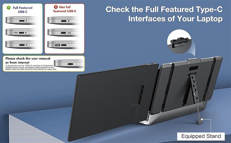 Product Introduction of Portable Monitor for Laptop, 14 Inch FHD 1080P IPS Laptop Screen Extender with Built-in Stand and Speakers, HDMI/Type-C Plug and Play Display for 13"-17" Laptops 2
