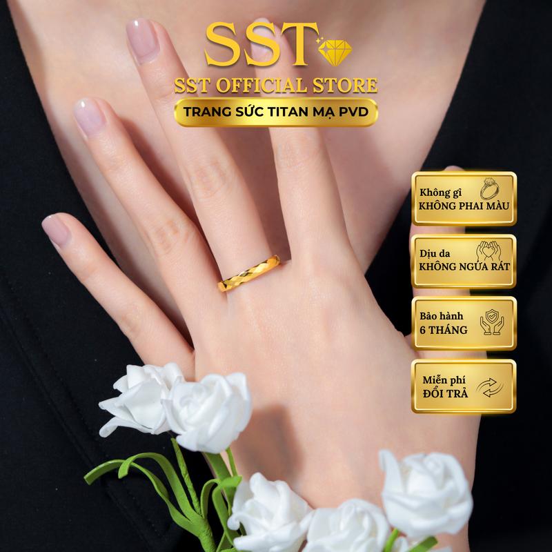 Nhẫn nữ trơn basic kiểu chạm máy lấp lánh Titan không đen gỉ SST Official Store N112