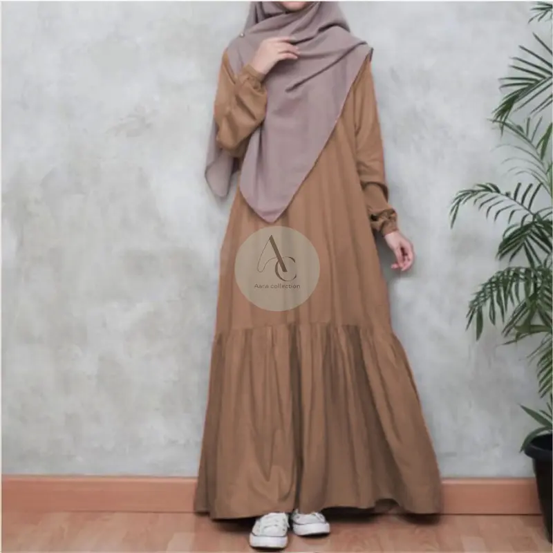 Aara Collection  Gamis Abaya Hitam turki Serut Lengan karet wanita remaja muslim elegan wolpis premium ukuran S M L XL XXL / basic abaya polos wanita kajian santri putri remaja elegan Dress Mewah Syari 1