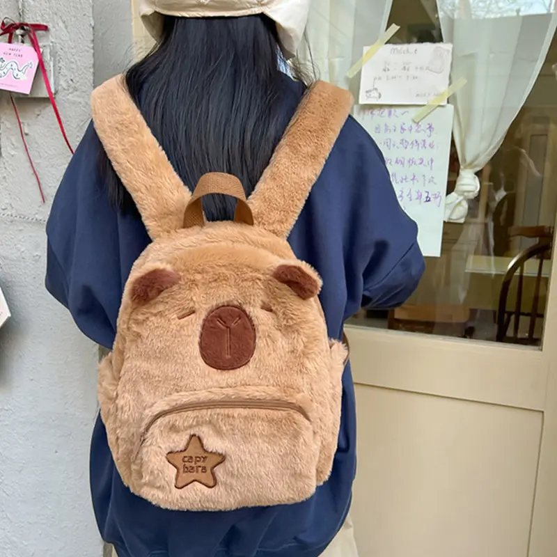 【School bag】Ransel Mewah Kapibara Capybara bobeka lucu Coklat Kapasitas Besar Fashion Backpack 4