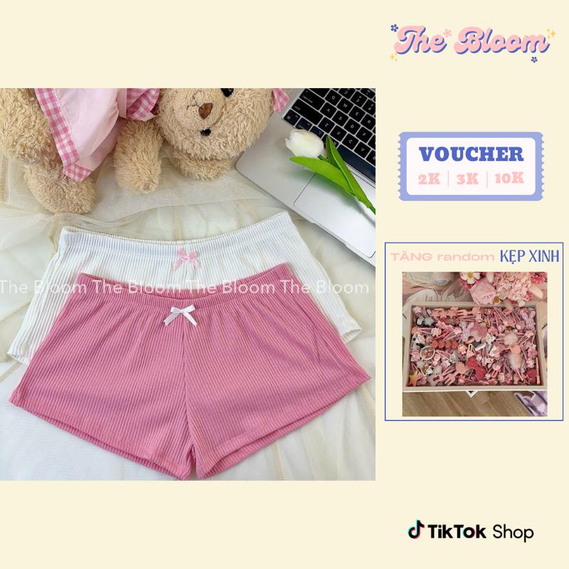 THE BLOOM Combo 2 quần short mini mặc nhà phối nơ xinh xắn chất cotton len đũa quần đùi thun lưng thấp Women Nữ - Q014 đồ macnha tí hon ngủ voi