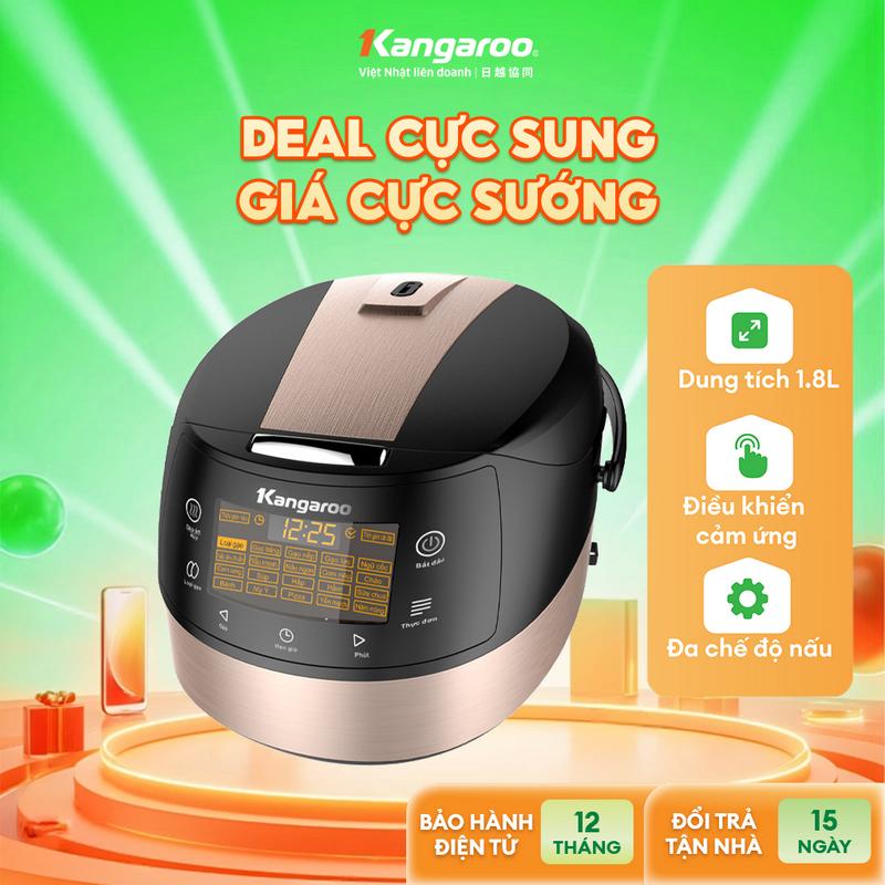    IH    DEAL HỜI   Nồi cơm điện tử 1.8L Kangaroo KG18DR8- công suất 860W lòng nồi chống dính phủ men sứ đa chức năng nấu 